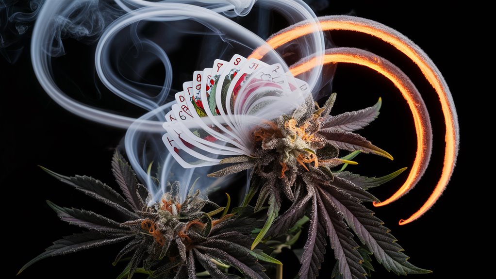 poker cards smoking flowers